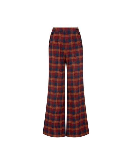Lily and Lionel Red Damson High Waisted Tartan Print Trouser