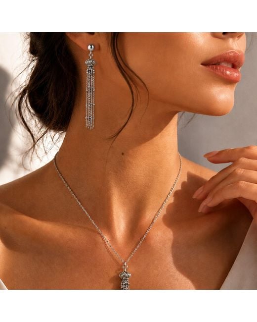 Unaloe Metallic Sterling Long Tassel Earrings – Statement Chain Drop Design – Handmade Italian Jewelry For