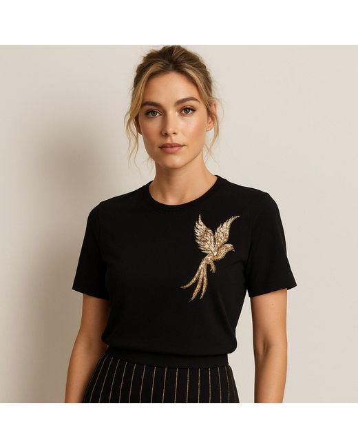 House of Laines London Black Laines Couture Embellished Bird Of Paradise T-Shirt