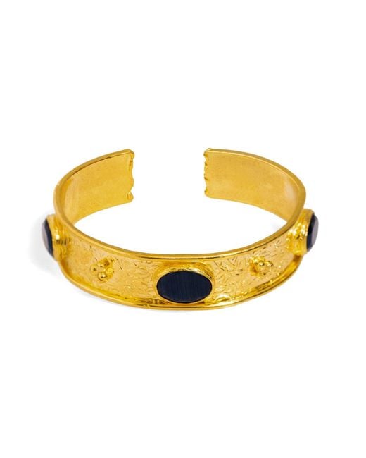 Ebru Jewelry Metallic Cleopatra Sapphire Gemstone & Antique Cuff Bracelet