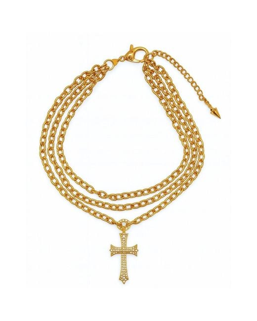 Jagged Halo Jewelry Metallic Triple Chain Cross Pendant Necklace