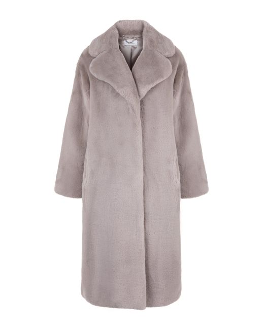 ISSY LONDON Brown Neutrals Greta Luxe Longline Faux Fur Coat Mink Grey