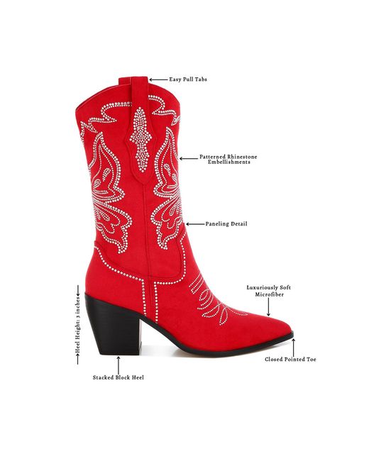 Rag & Co Red Latafa Rhinestones Embellished Cowboy Boots
