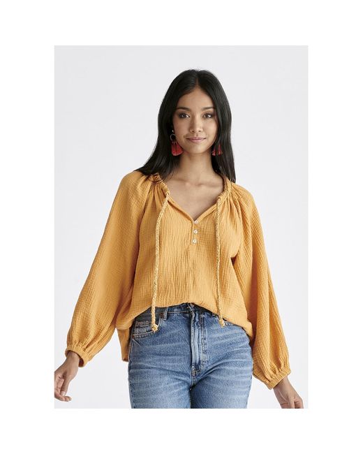 Paisie Yellow Cheesecloth Peasant Blouse In Marigold