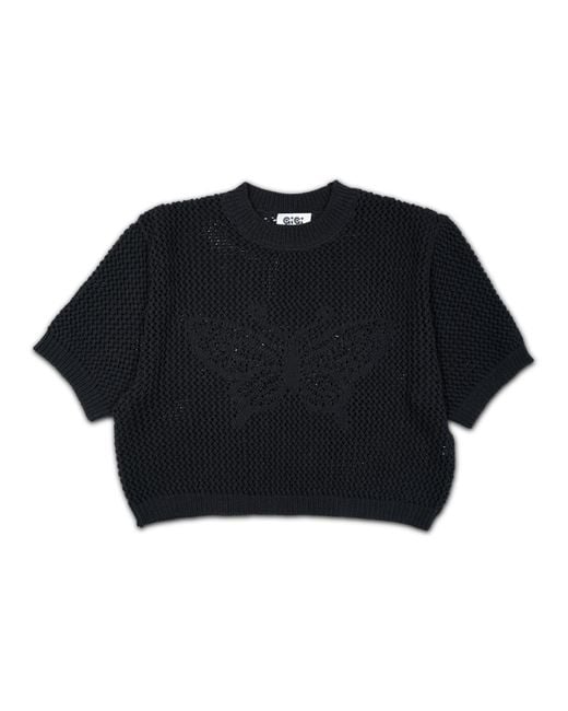 Gigi Knitwear Black Butterfly Cotton Knit T-Shirt