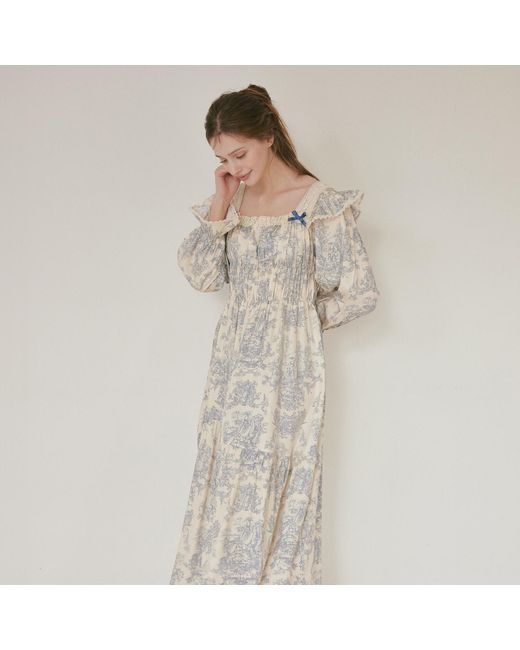 Luna Luz Blue Versailles Modal Cotton Square-Neck Nightdress –