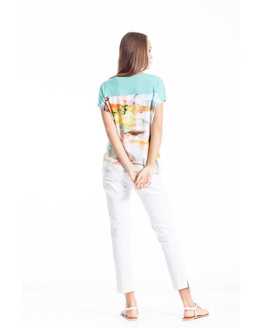 Conquista Green Short Sleeve Print Top By