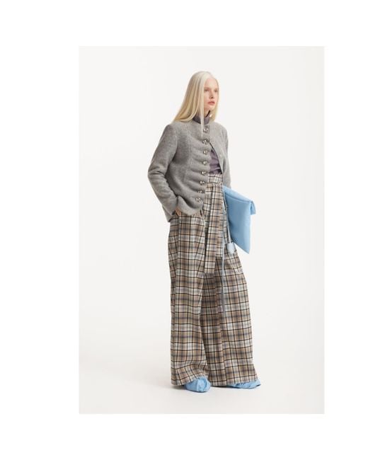 Julia Allert Gray High Waist Long Wide Leg Trousers – Plaid