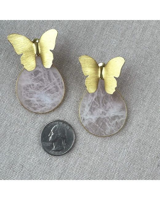 Rare Matters Jewelry Brown Spring Butterfly Rose Quartz Statement Earrings