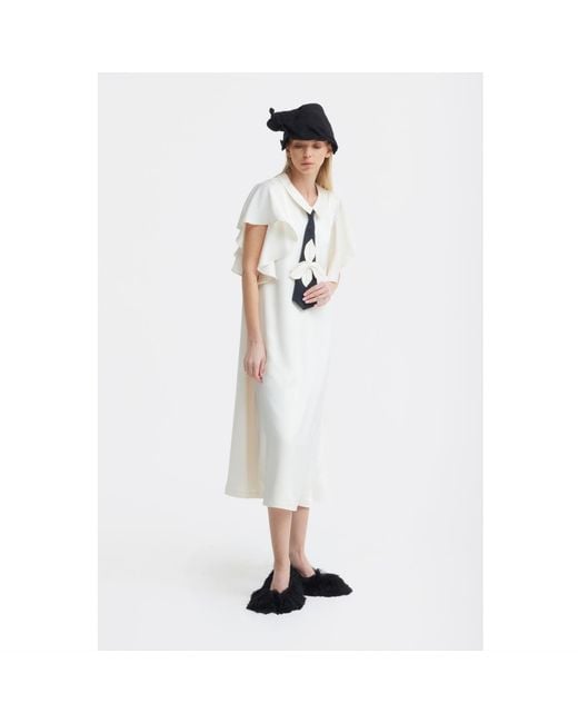 Julia Allert White Neutrals Double-Layer Satin Midi Dress With Tie Detail – Ivory