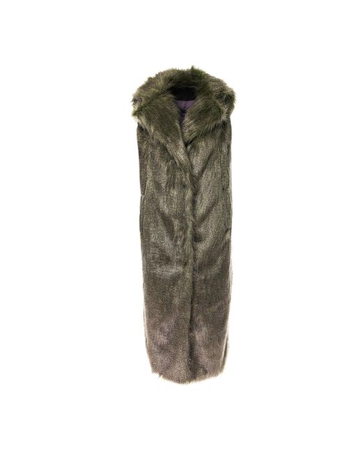 Silvia Serban Green Long Hair Fur Coat/Vest