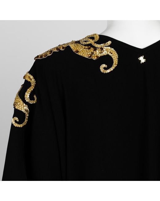 House of Laines London Black Laines Couture Fringed Kaftan With Hand Embellished Octopus