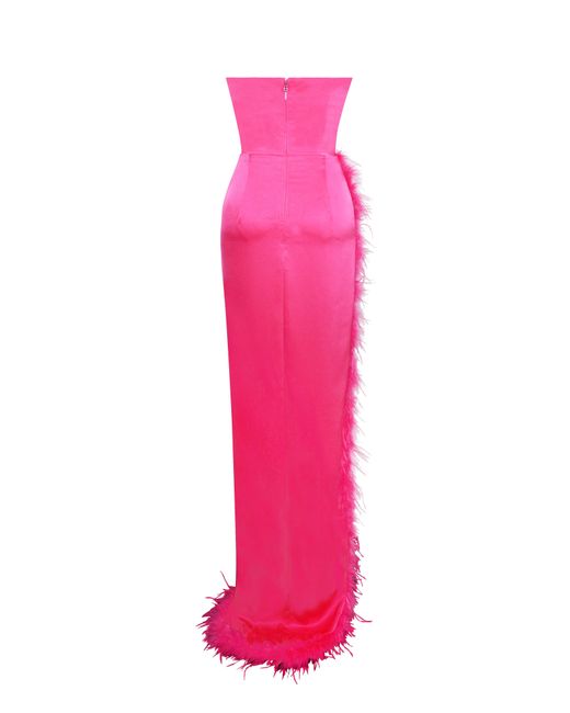 Miss Circle New York Pink Perrin Fuchsia Feather Dress High Slit Gown