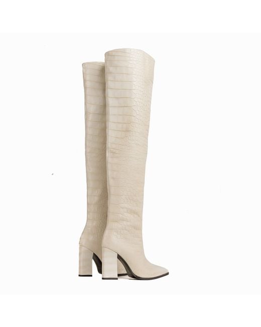 Rosamund Muir London Natural Neutrals Roma Cream Crocodile Print Over Knee Boots