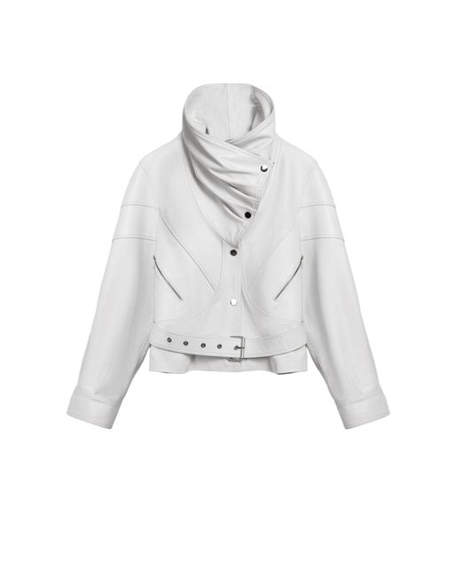 Nocturne White High-Neck Belted Jacket