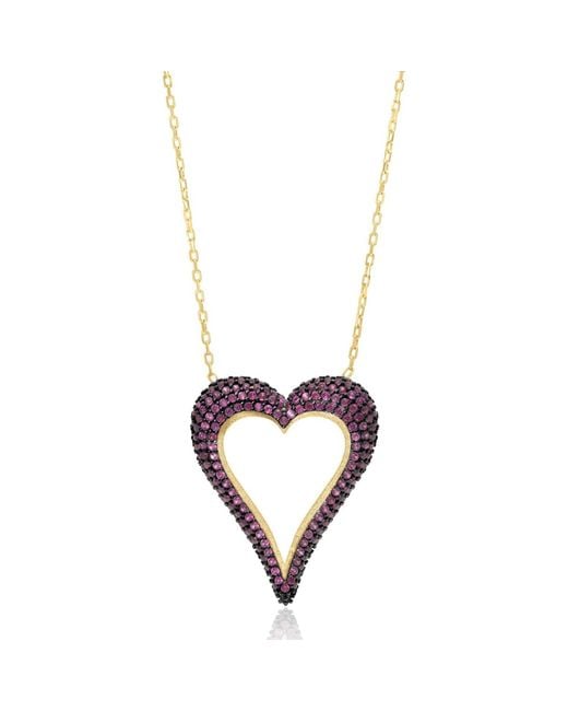 SHYMI Metallic Pave Cutout Wide Heart Necklace