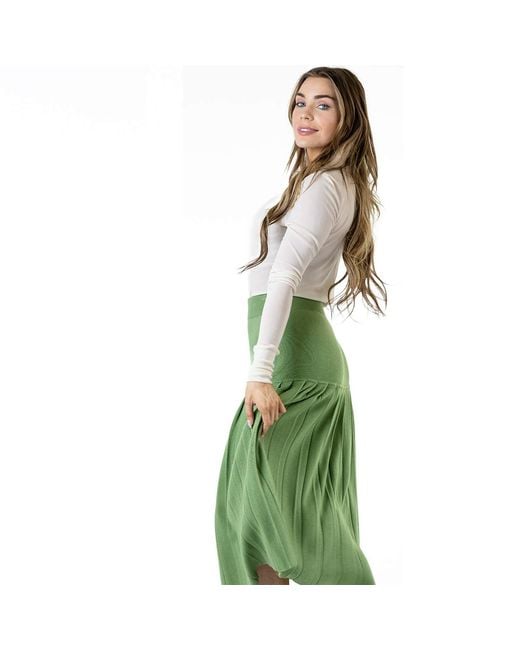 Zenzee Green Silk Cashmere Pleated Skirt