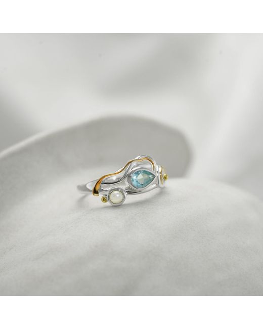 Isla Silver White Dainty Pearl & Topaz Ring