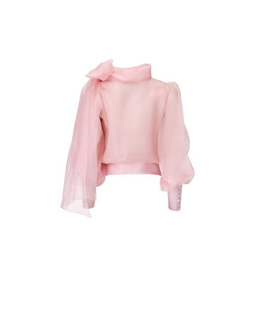 Lita Couture Pink Flawless Bow Organza Blouse