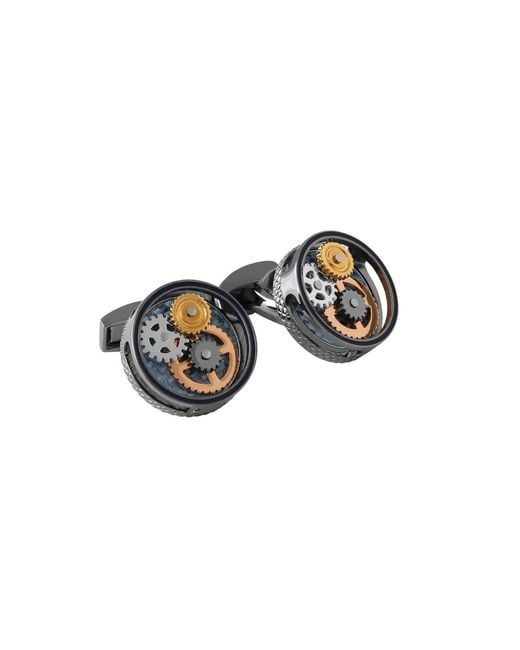Tateossian Black Round Gear Carbon Fibre Cufflinks for men