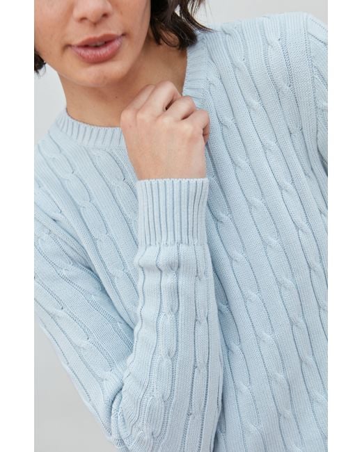 Paul James Knitwear Blue Cotton Taylor Cable Crew Neck Jumper