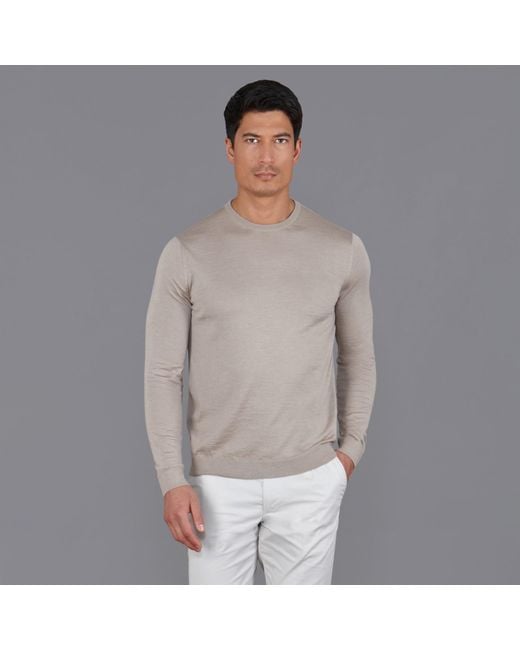 Paul James Knitwear Gray Superfine Matteo Merino Silk Crew Neck Jumper for men