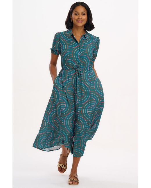 Sugarhill Green Cassandra Midi Shirt Dress Concentric Circles