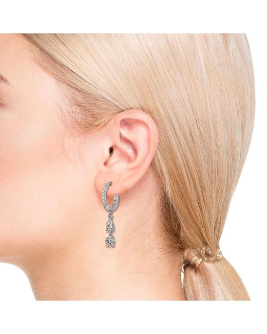 Genevive Jewelry Metallic Rachel Glauber Plated Cubic Zirconia Two-Stone Dangle Huggie Hoop Earrings