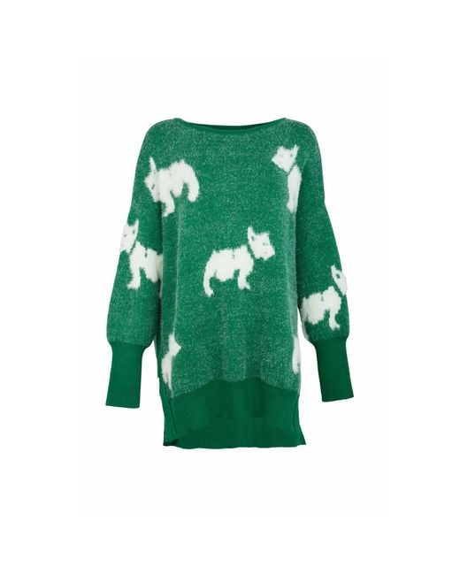 Saachi Green Dog Motif Pullover Sweater