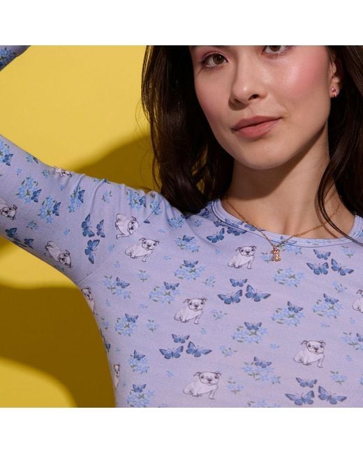 Cloud Haven Blue Long Sleeve Dog Ditsy Printed Tee