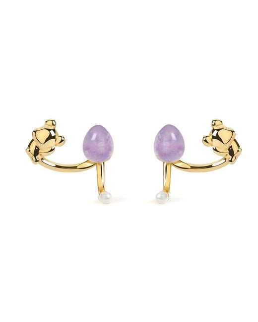 Freqnc Atelier Pink Cuddly Bear Ear Jacket Earrings With Amethyst