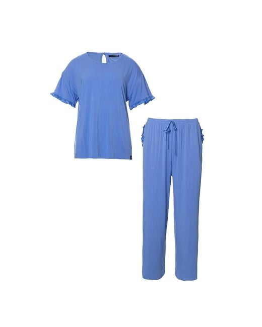 Pretty You London Blue Bamboo Frill Tee Trouser Set