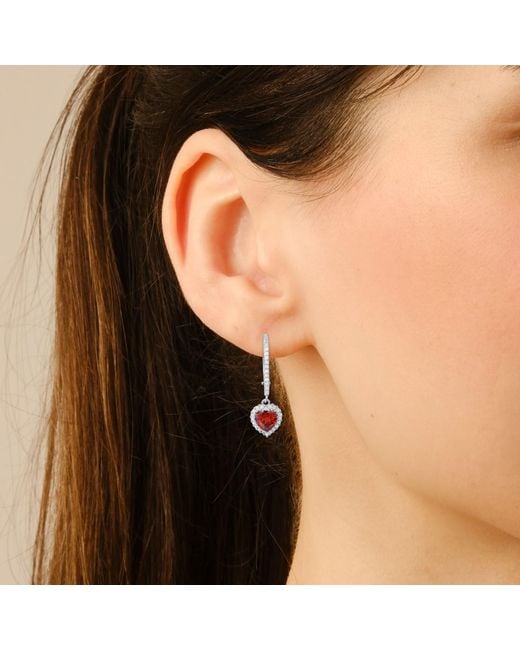 Kylie Harper White January Garnet Birthstone Heart-Cut Halo Leverback Earrings