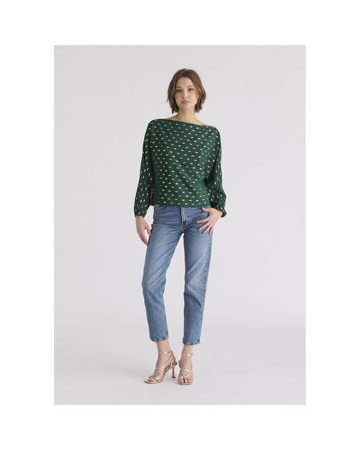 Paisie Green Foil Print Boat Neck Top