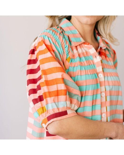 SUNSHINE TIENDA Red Apricot Colorful Stripe Oasis Dress