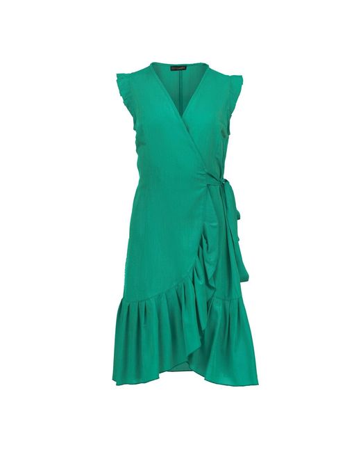 Conquista Green Smaragdi Sleeveless Ruffled Wrap Dress