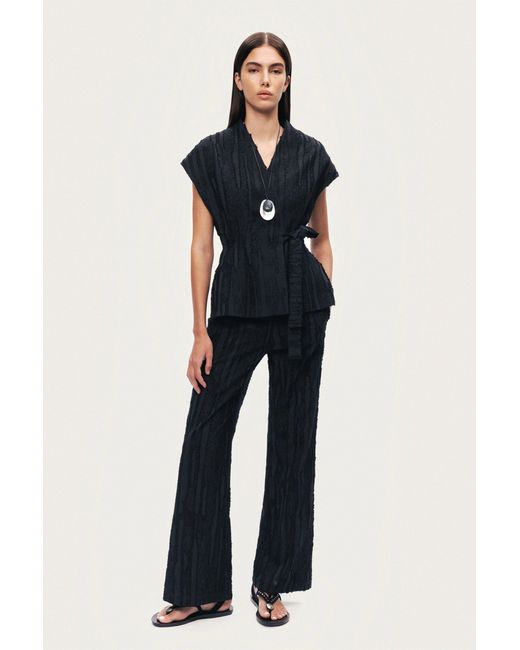 Nocturne Black Textured Relaxed-Fit Pants