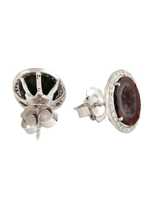 Artisan Black Geode & Diamond Oval Stud Earrings