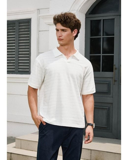 Vayla White Open Collar Fine Knit Polo Shirt for men