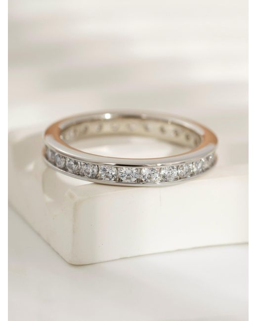 Diamonbliss Metallic Embellished With Swarovski Channel Setting One Carat Round Cut Eternity Ring