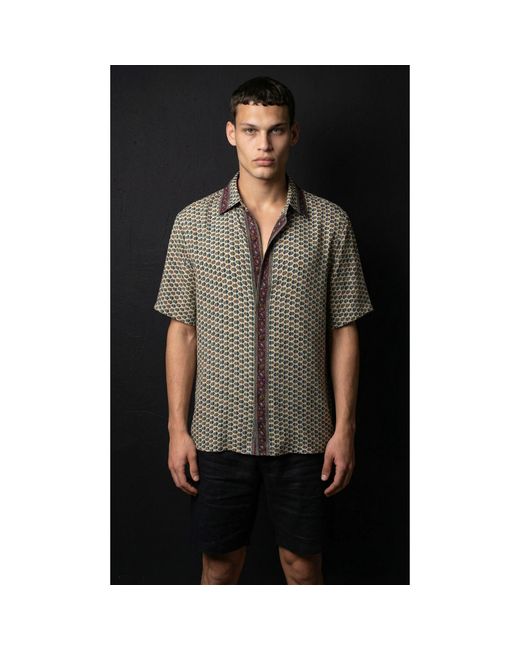 Monzlapur New York Gray Embossed Botanic Short Sleeve Crepe Shirt for men