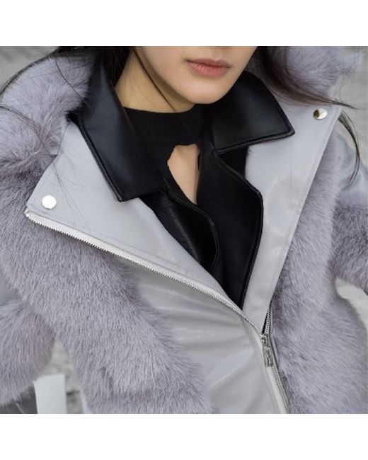 Jiaying Wang Wjy Studio London Gray Neutrals Galaxy Jacket Coat Faux Fur Eco-Friendly Leather Zipper