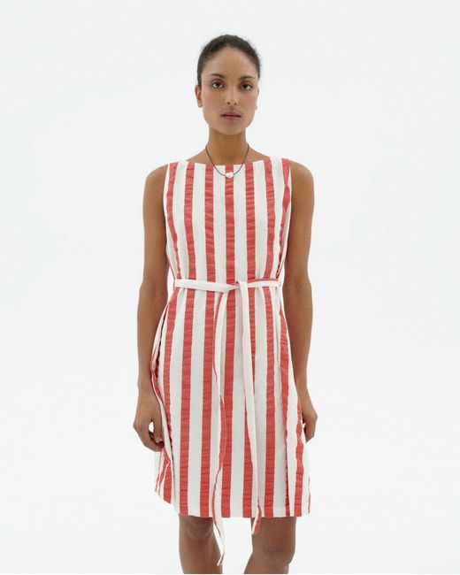 Thinking Mu Red Striped Seersucker Bow Cecile Dress