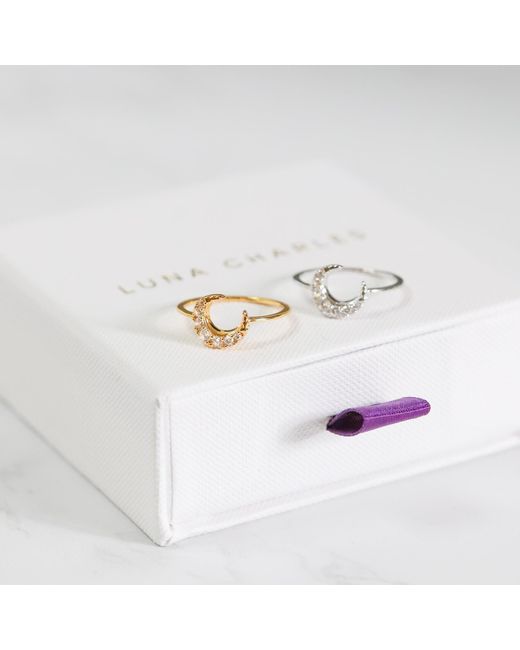 Luna Charles Metallic Isabel Crescent Moon Crystal Ring Plated