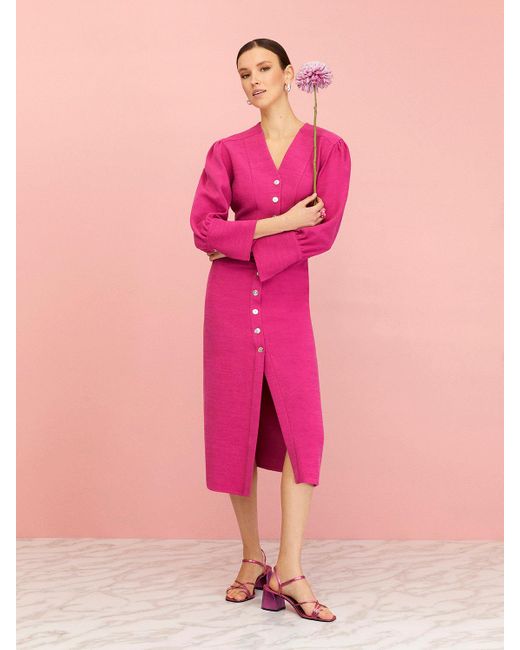 Nocturne Pink V-neck Pencil Dress-fuchsia