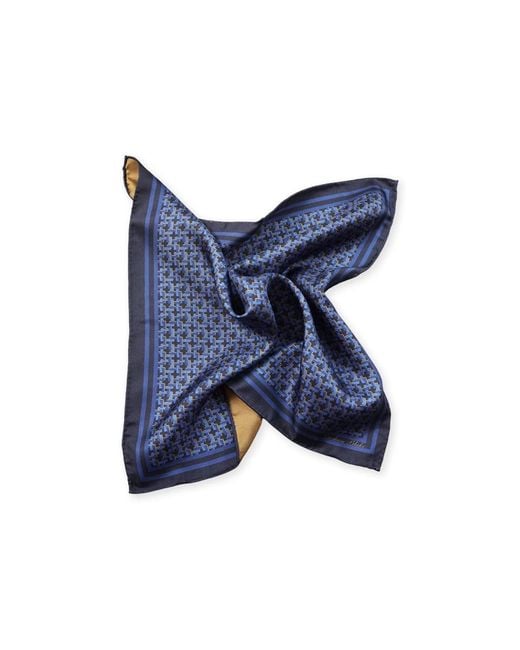 Gresham Blake Blue Geometric Silk Pocket Square for men