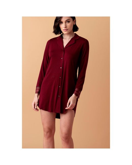 Oh!Zuza Purple Poem Short Button-Down Nightshirt – Wine