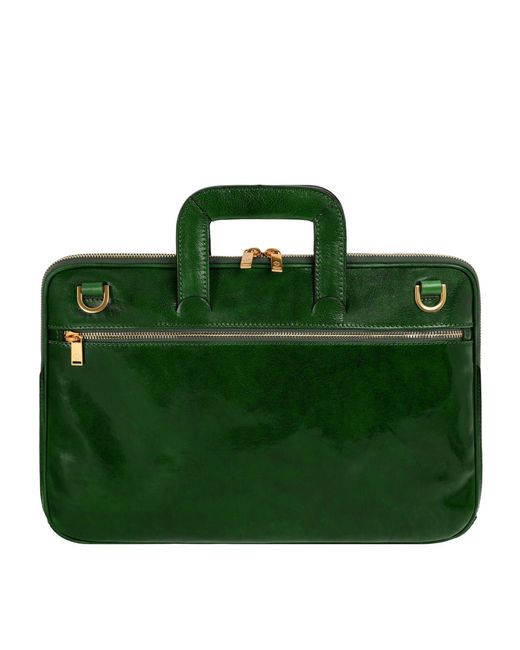 Time Resistance Green Leather Briefcase Laptop Bag