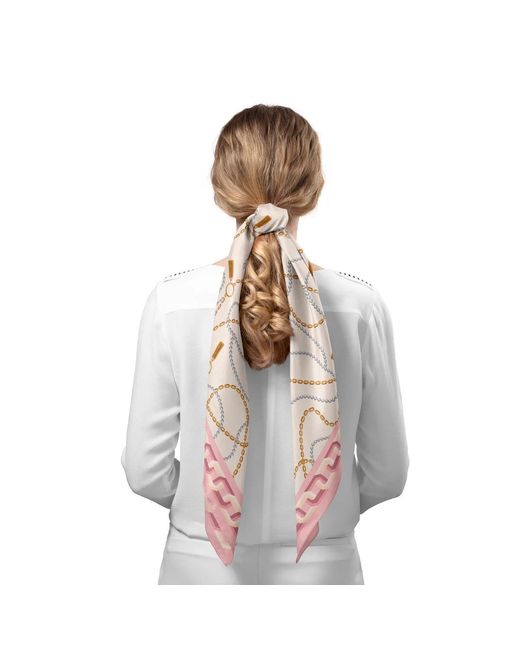 Le Parmentier Pink Heritage Chain And Pearls Silk Square Scarf