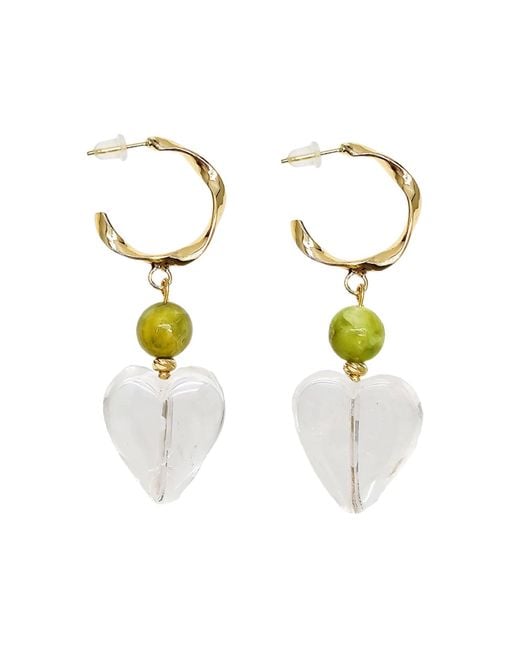 Farra Metallic Heart-Shaped Quartz With Opal Hoop Earrings